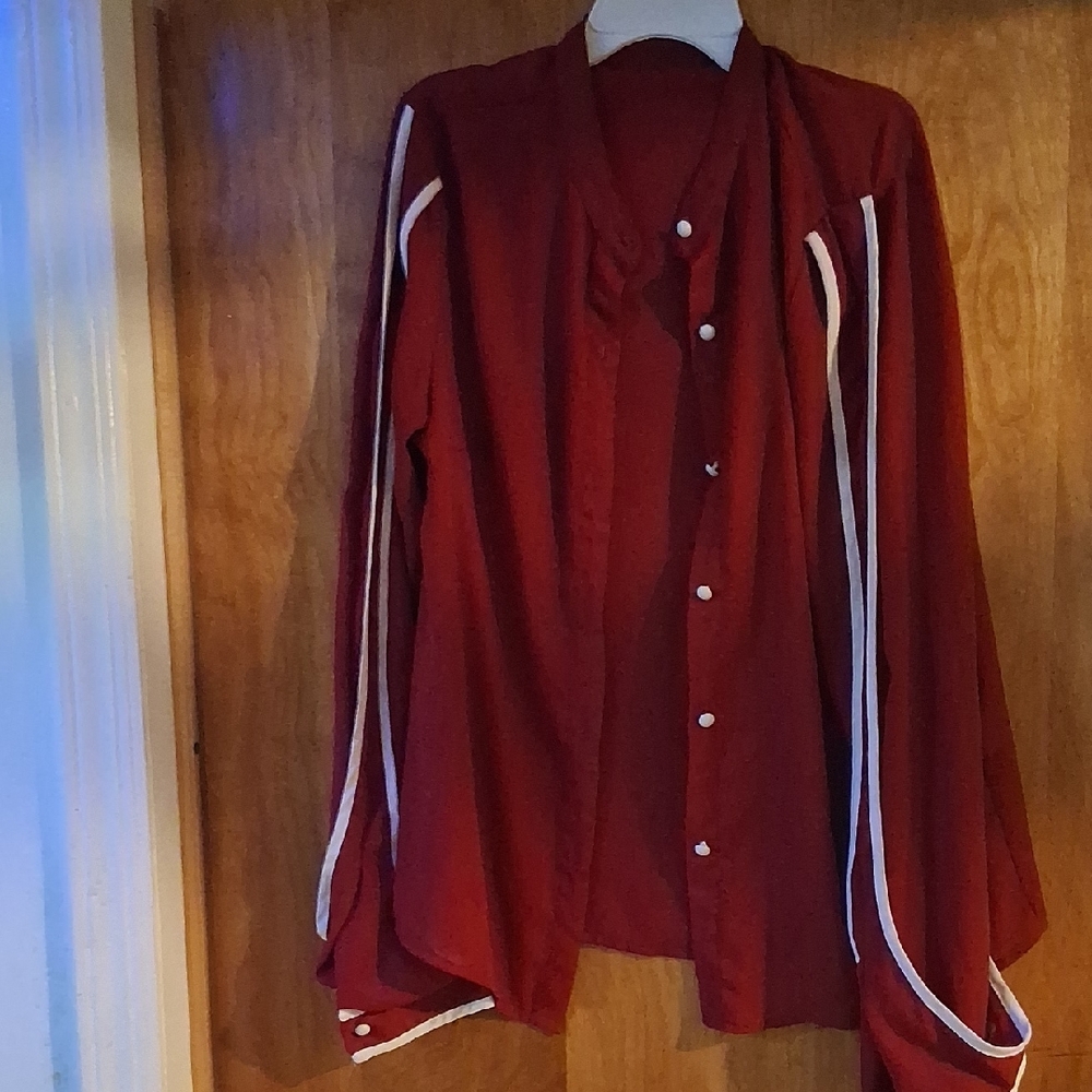 SHEIN Red & White Semi-Transparent Cardigan